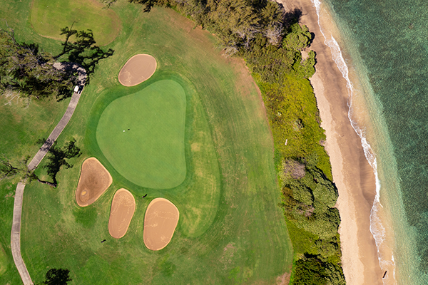 aerial view of hole with sand traps