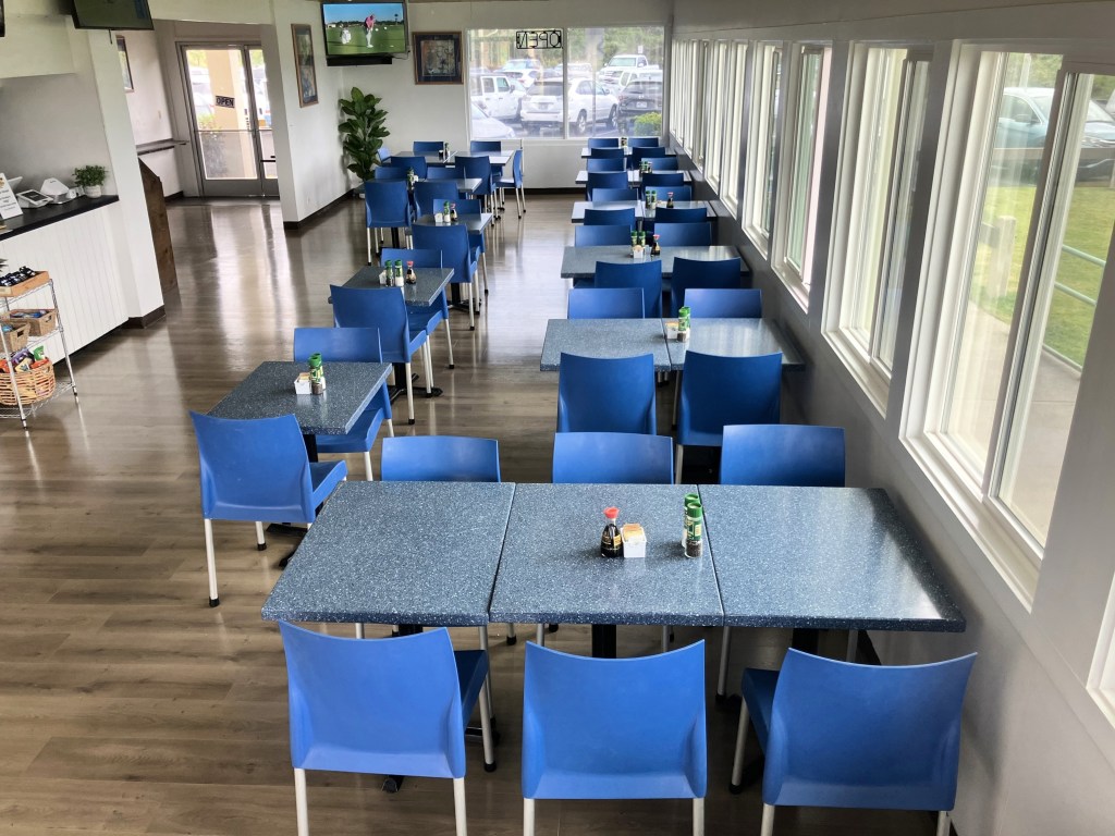 View of interior seating at Tantes